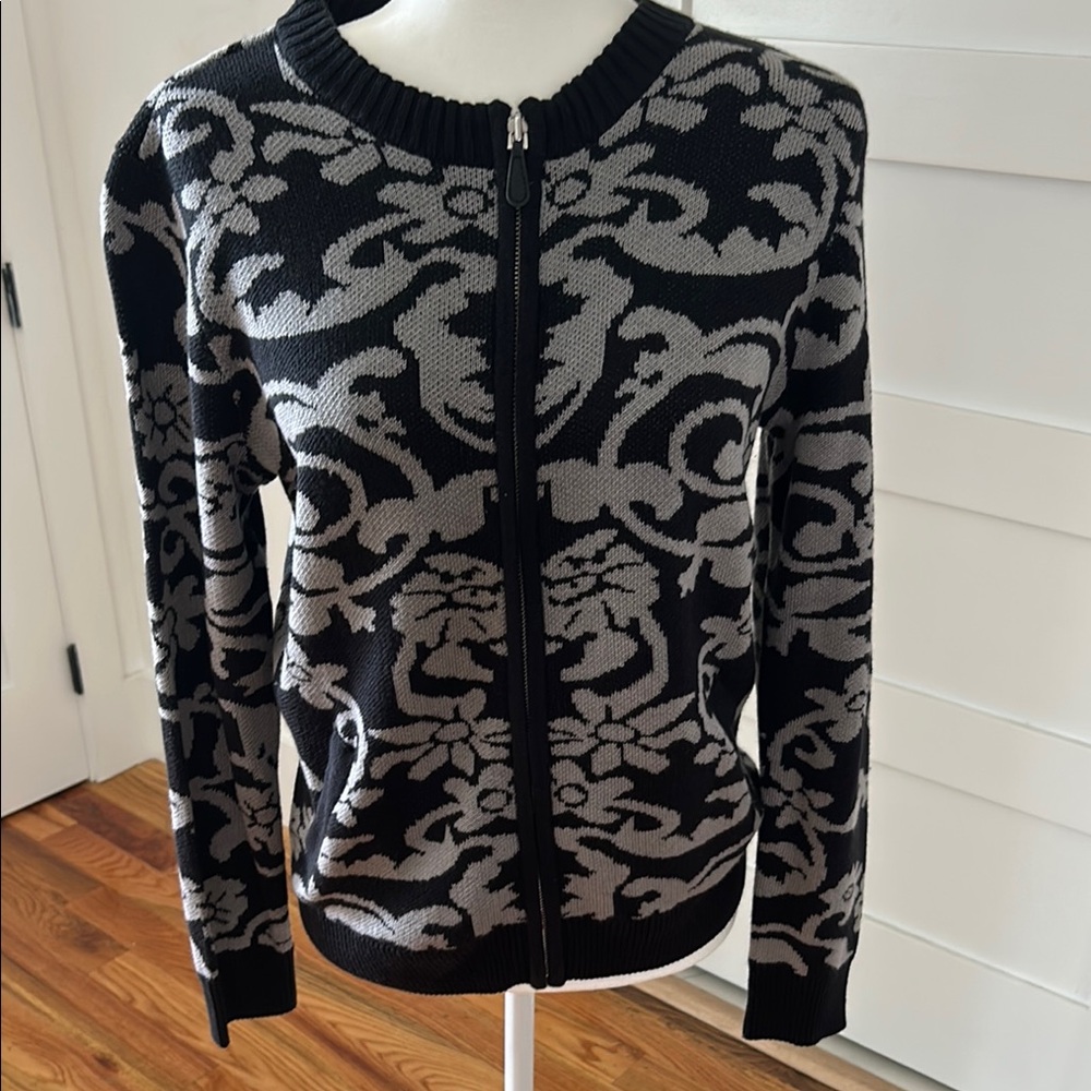 Black and Gray The Tog Shop Patterned Zip-Up Sweater